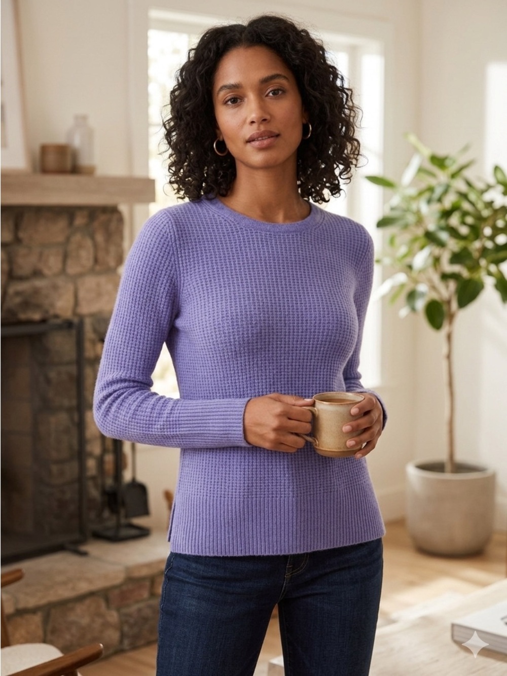 WHITE + WARREN Slim Thermal Crewneck Sweater Purple (B)